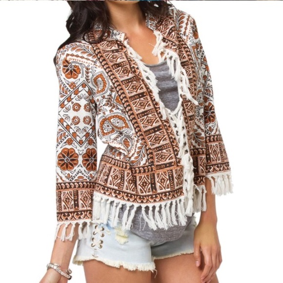 Billabong Jackets & Blazers - Billabong fringe cotton mosaic jacket